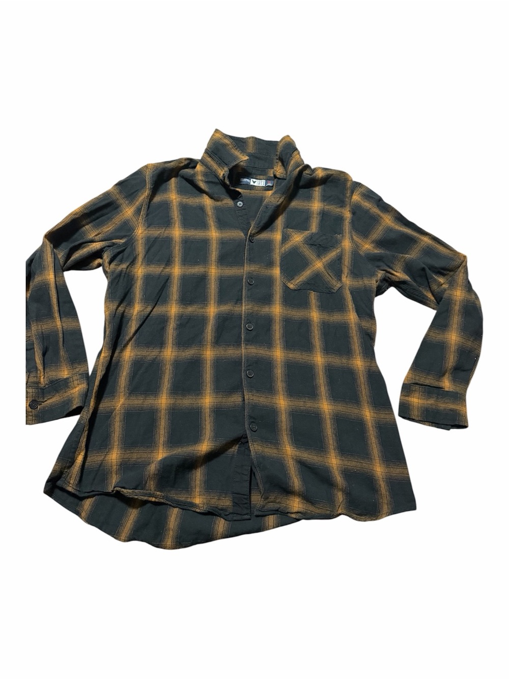 Orange and Black Plaid Flannel Shirt Halloween Fall Autumn Mens Size XL Grunge